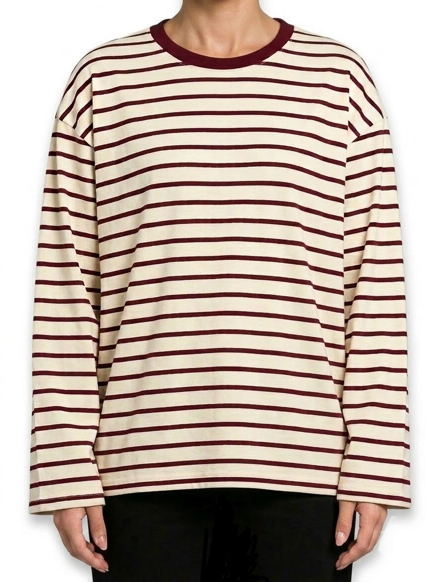 Burgundy Stripe Oversized Tee