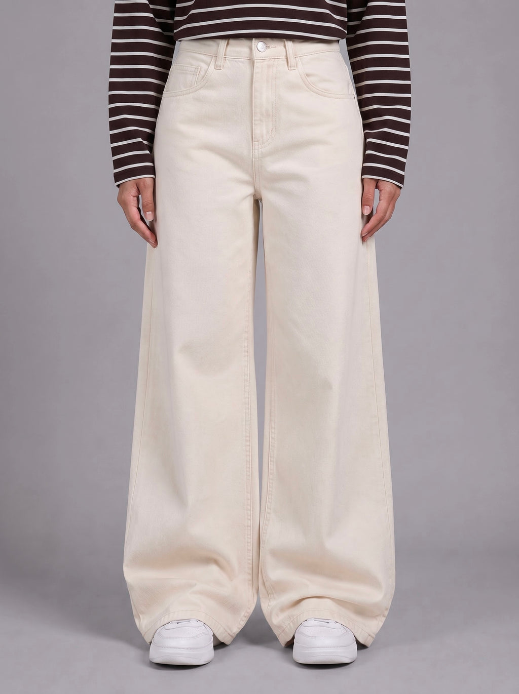 Women’s Cream Wide Leg Jeans