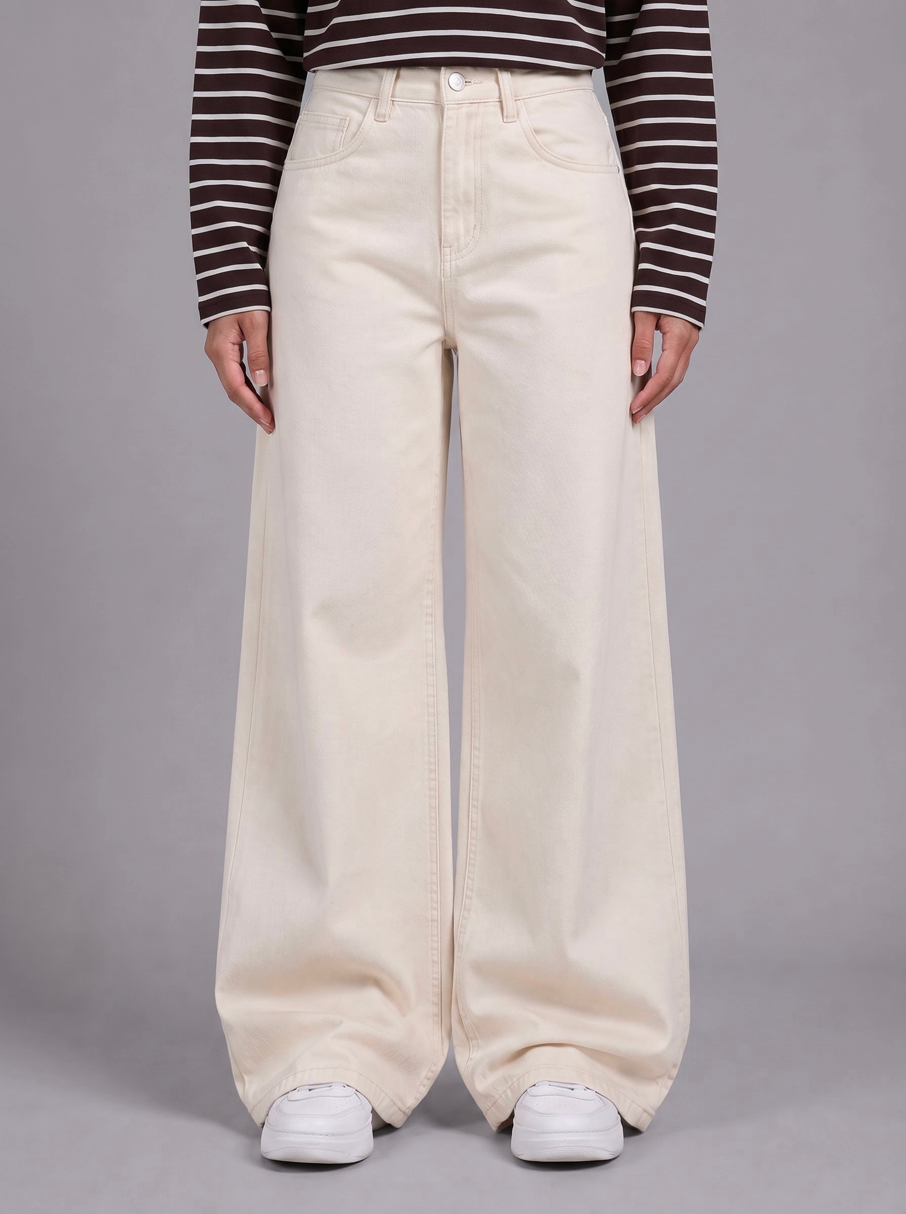 Women’s Cream Wide Leg Jeans