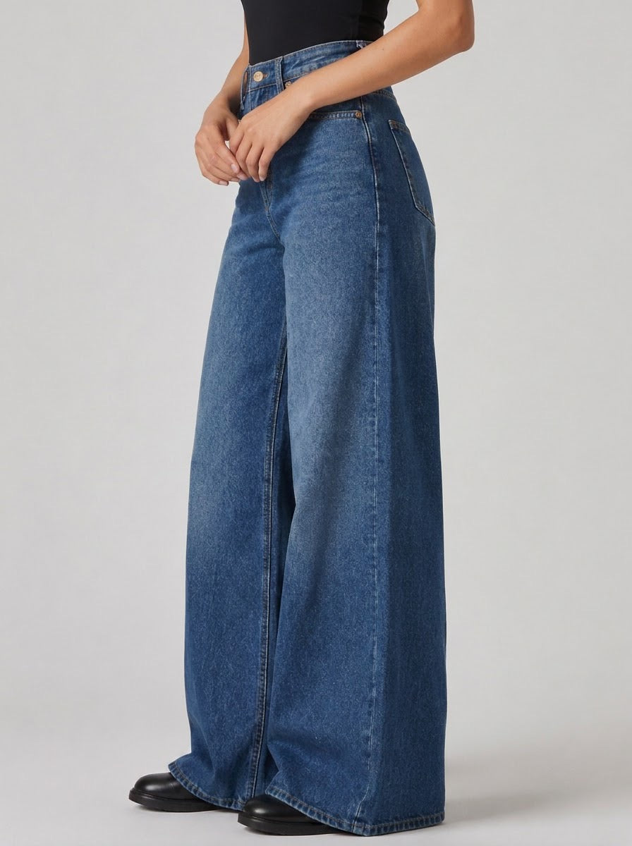 Wide-Leg Blue Denim Jeans