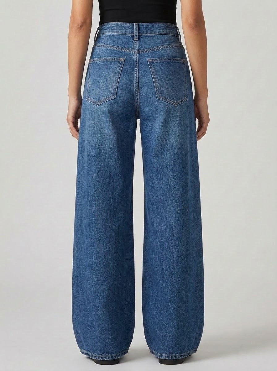 Wide-Leg Blue Denim Jeans