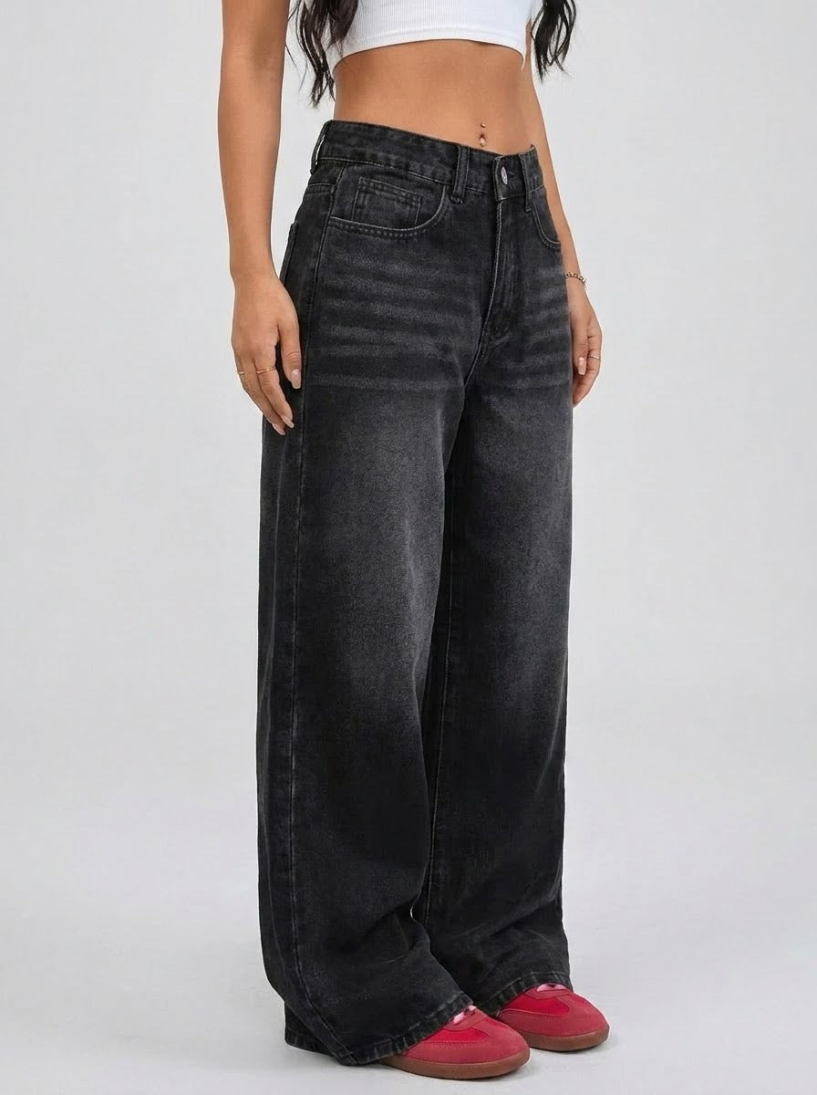 Black Wide-Leg Baggy Jeans
