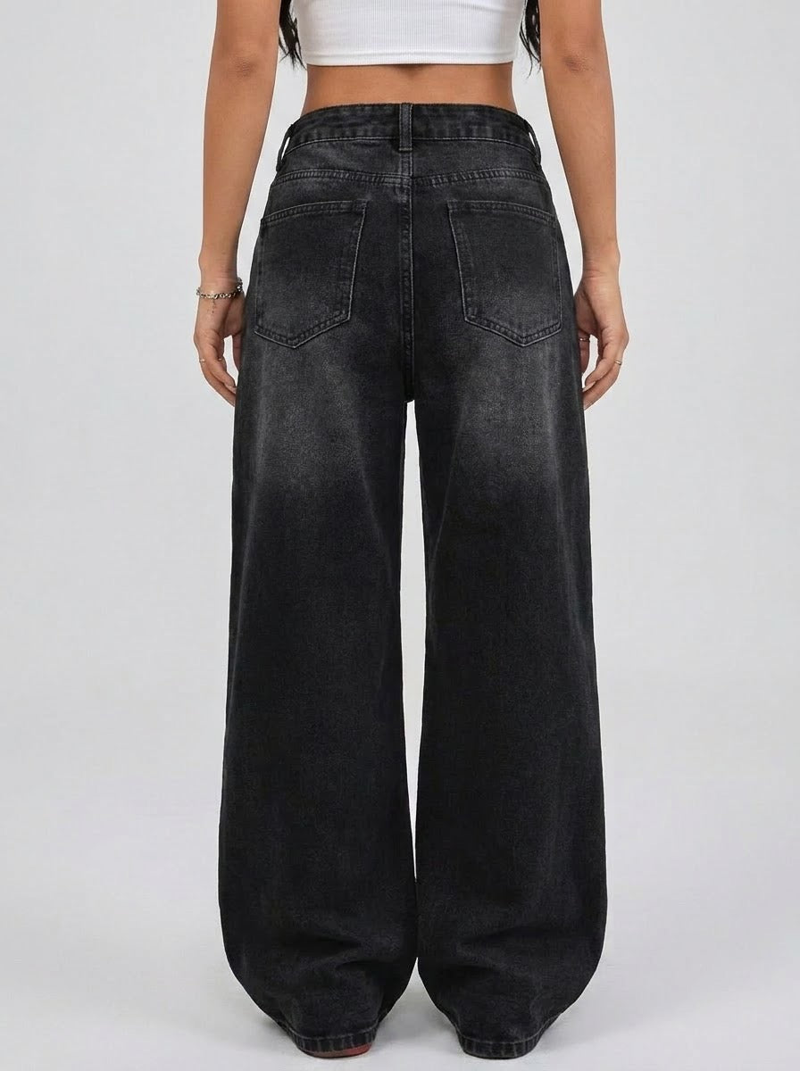 Black Wide-Leg Baggy Jeans