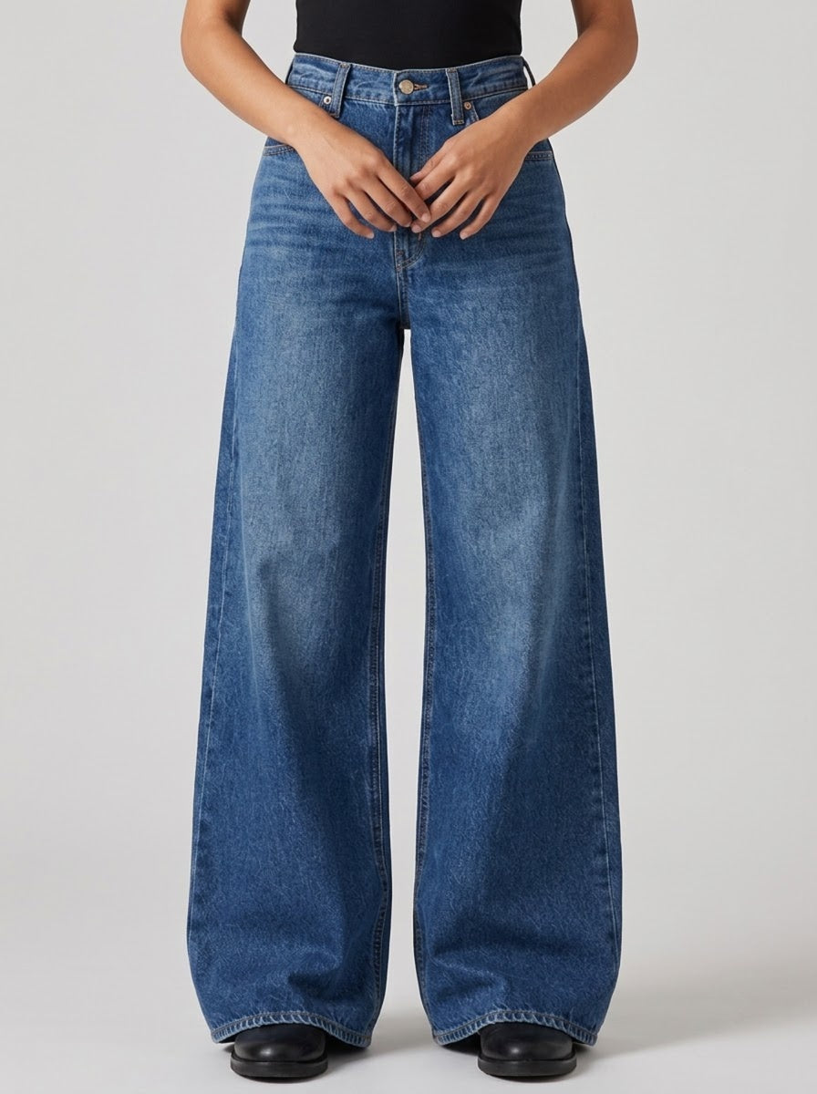 Wide-Leg Blue Denim Jeans