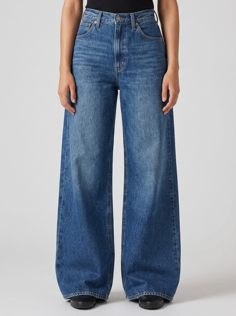 Wide-Leg Blue Denim Jeans